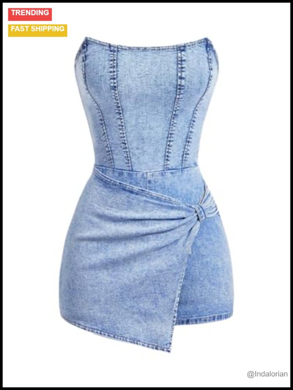 Denim Wrap Strapless Tube Top Romper Short Jumpsuit